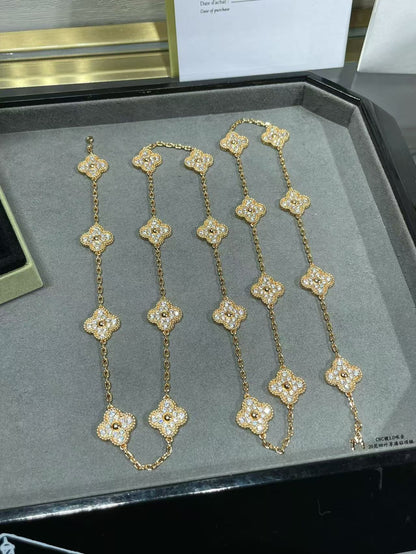 [Panda Jewelry]CLOVER 20 MOTIFS FULL-DIAMOND NECKLACE