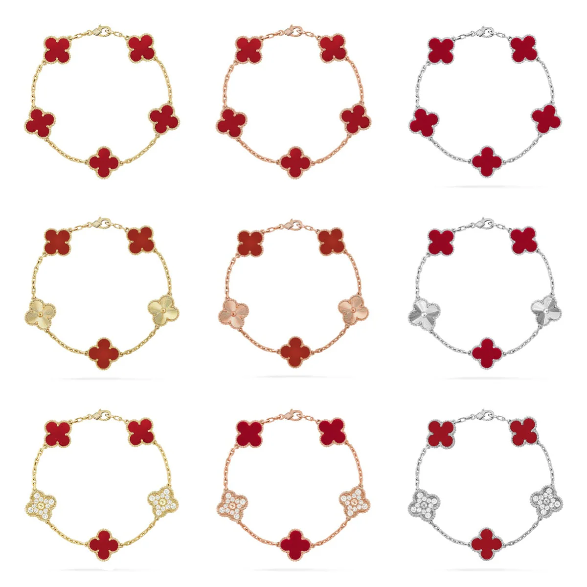 [Panda Jewelry] CLOVER 5 MOTIF RED CORNELIAN BRACELET COLLECTION