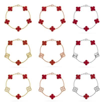 [Panda Jewelry] CLOVER 5 MOTIF RED CORNELIAN BRACELET COLLECTION