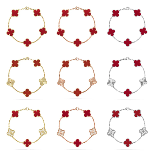 [Panda Jewelry] CLOVER 5 MOTIF RED CORNELIAN BRACELET COLLECTION