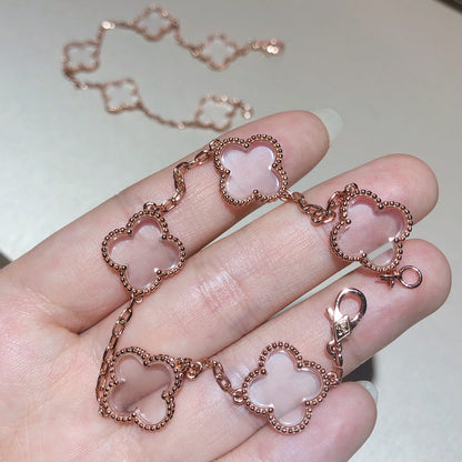 [Panda Jewelry]CLOVER 5 MOTIF ROCK CRYSTAL BRACELET