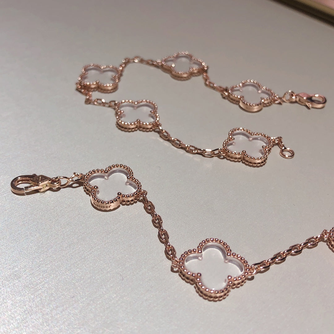[Panda Jewelry]CLOVER 5 MOTIF ROCK CRYSTAL BRACELET
