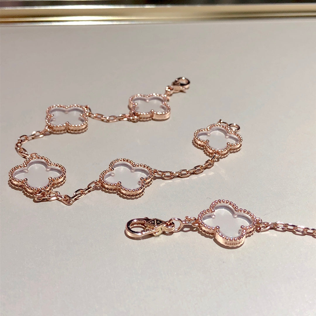 [Panda Jewelry]CLOVER 5 MOTIF ROCK CRYSTAL BRACELET