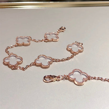 [Panda Jewelry]CLOVER 5 MOTIF ROCK CRYSTAL BRACELET