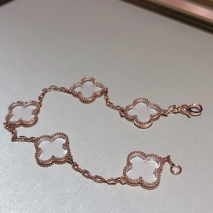 [Panda Jewelry]CLOVER 5 MOTIF ROCK CRYSTAL BRACELET