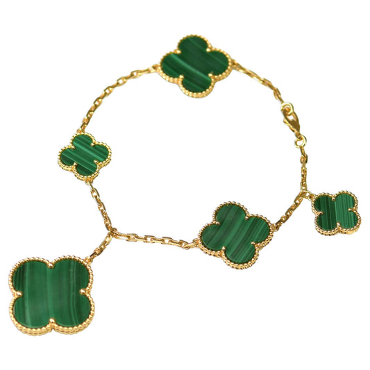 [Panda Jewelry]MAGIC CLOVER MALACHITE GOLD BRACELET 5 MOTIFS