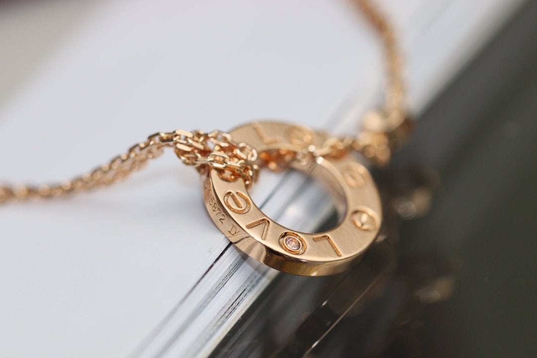 [Panda Jewelry]LOVE NECKLACE ADJUSTABLE ROSE GOLD 2 DIAMOND