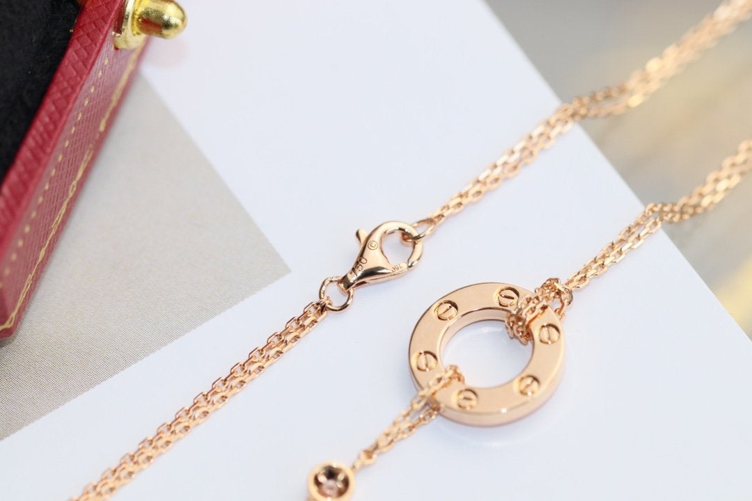 [Panda Jewelry]LOVE NECKLACE ADJUSTABLE ROSE GOLD 2 DIAMOND