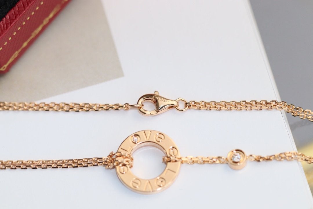 [Panda Jewelry]LOVE NECKLACE ADJUSTABLE ROSE GOLD 2 DIAMOND