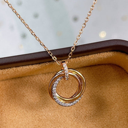 [Panda Jewelry]TRINITY NECKLACE SILVER GOLD PINK GOLD DIAMONDS