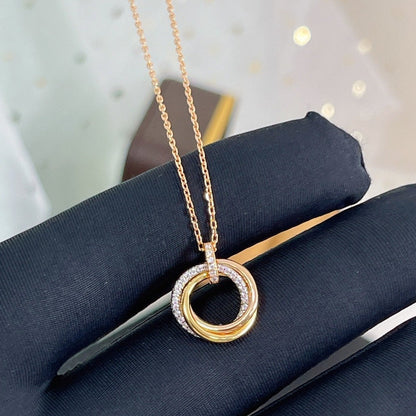 [Panda Jewelry]TRINITY NECKLACE SILVER GOLD PINK GOLD DIAMONDS