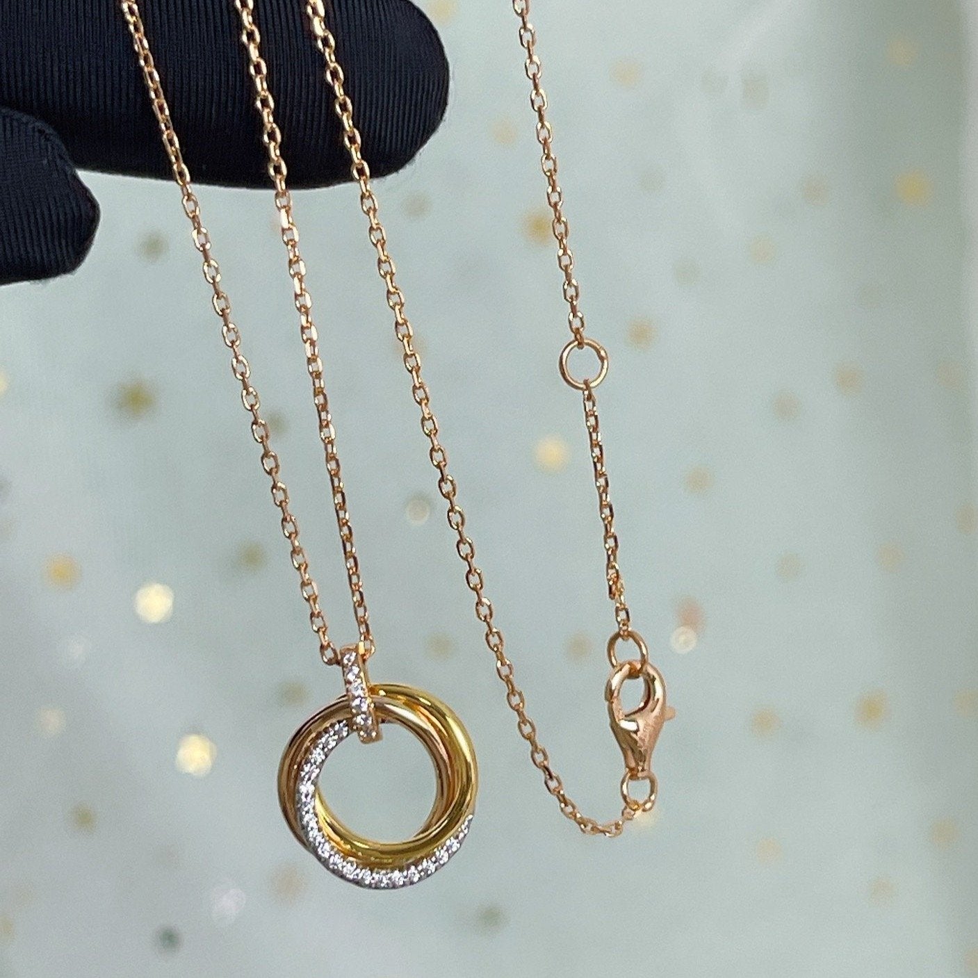 [Panda Jewelry]TRINITY NECKLACE SILVER GOLD PINK GOLD DIAMONDS
