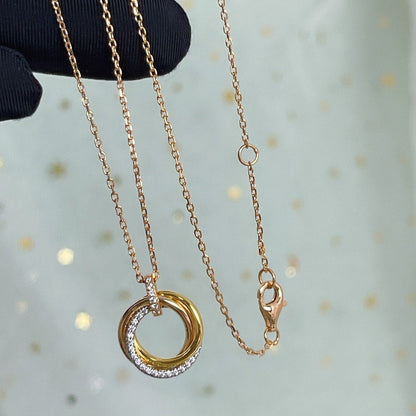 [Panda Jewelry]TRINITY NECKLACE SILVER GOLD PINK GOLD DIAMONDS