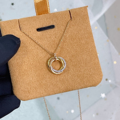 [Panda Jewelry]TRINITY NECKLACE SILVER GOLD PINK GOLD DIAMONDS