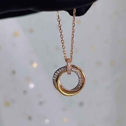 [Panda Jewelry]TRINITY NECKLACE SILVER GOLD PINK GOLD DIAMONDS