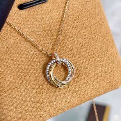 [Panda Jewelry]TRINITY NECKLACE SILVER GOLD PINK GOLD DIAMONDS