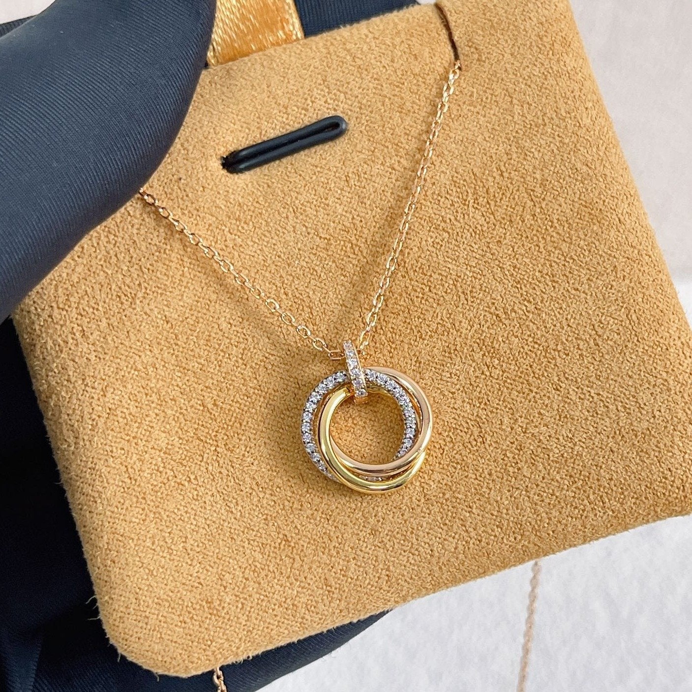 [Panda Jewelry]TRINITY NECKLACE SILVER GOLD PINK GOLD DIAMONDS