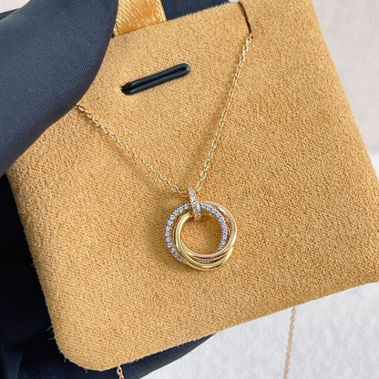 [Panda Jewelry]TRINITY NECKLACE SILVER GOLD PINK GOLD DIAMONDS