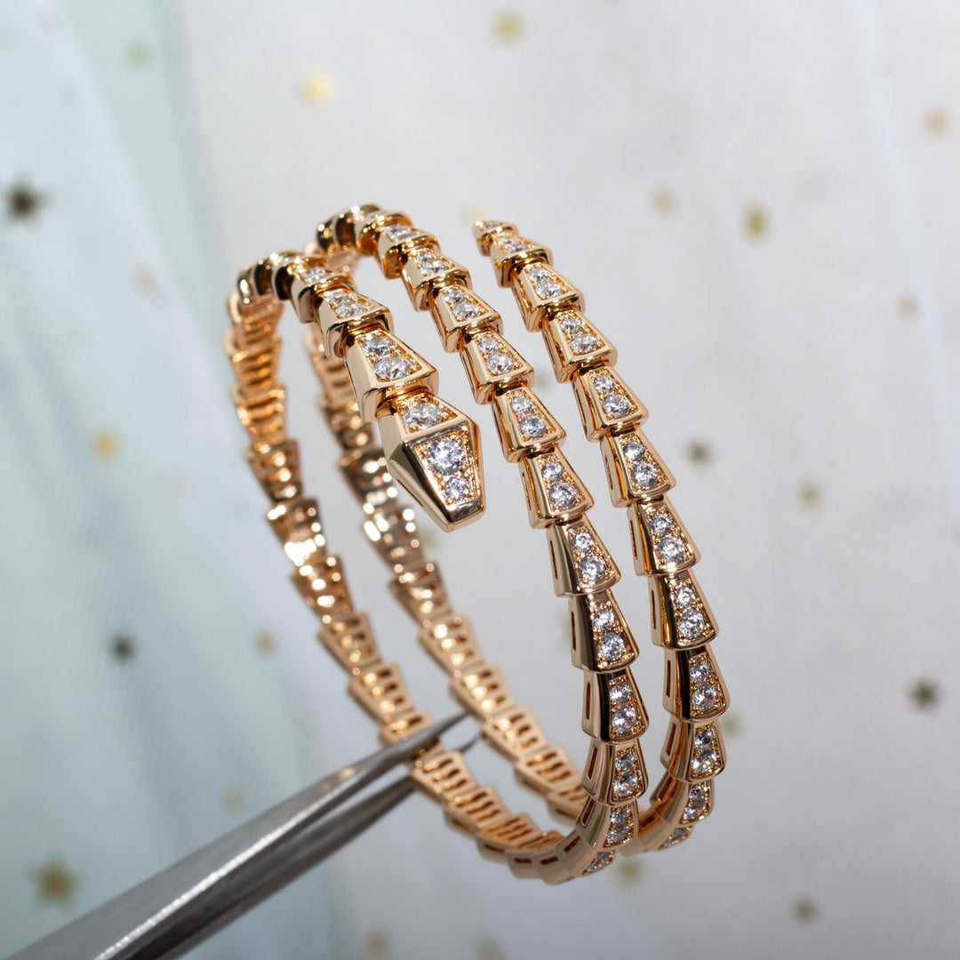 [Panda Jewelry]SERPENTI BRACELET PINK GOLD DIAMOND DOUBLE ROW