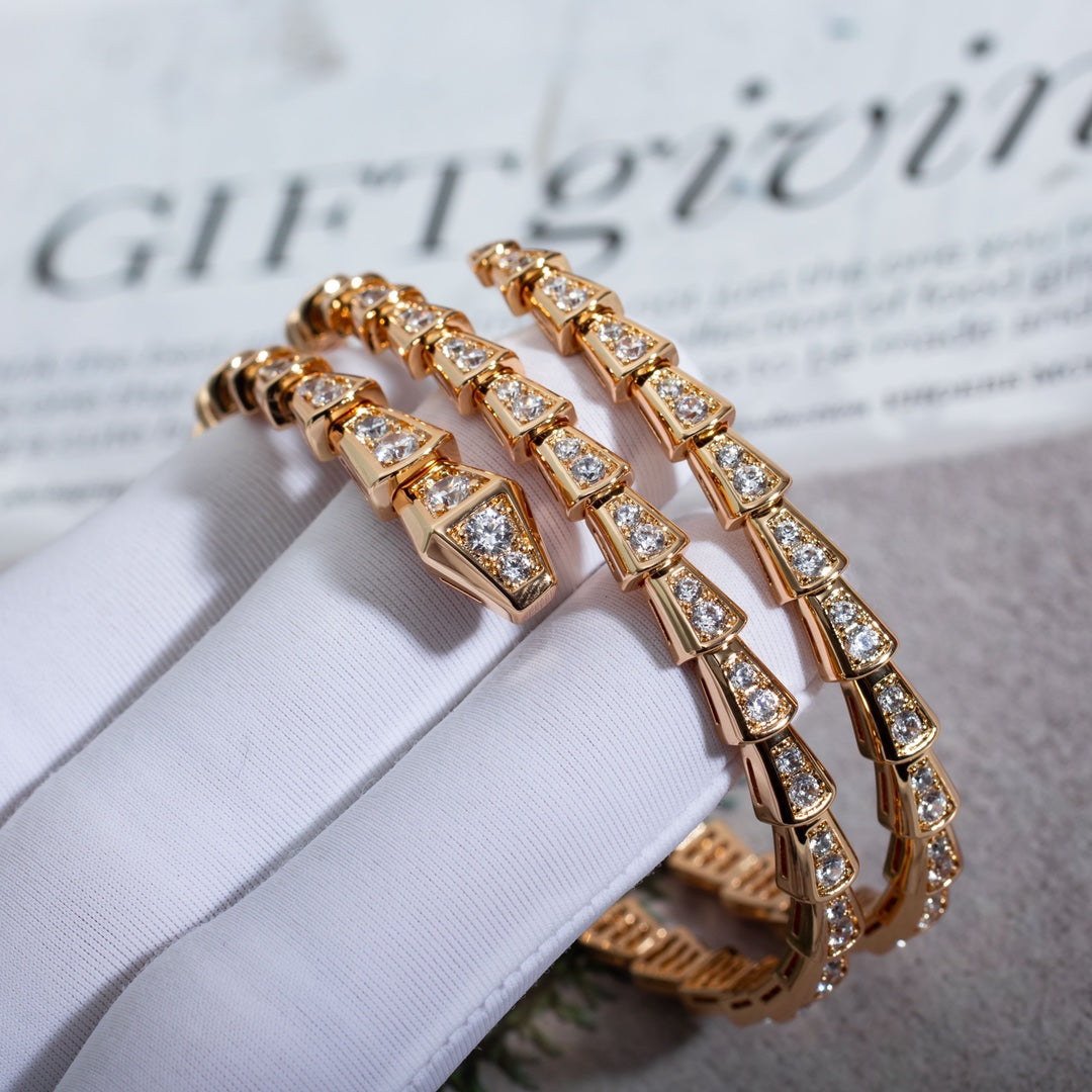 [Panda Jewelry]SERPENTI BRACELET PINK GOLD DIAMOND DOUBLE ROW