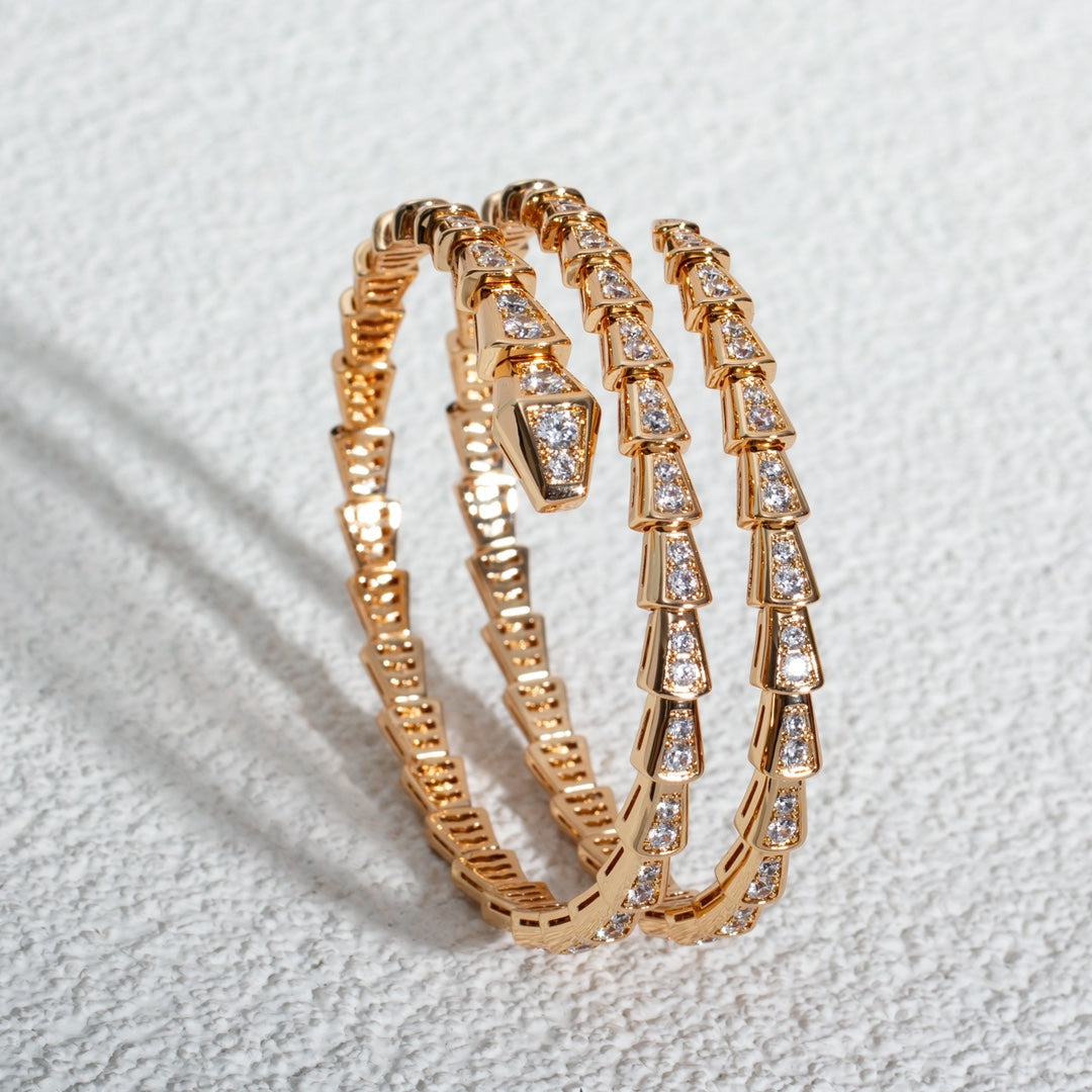 [Panda Jewelry]SERPENTI BRACELET PINK GOLD DIAMOND DOUBLE ROW