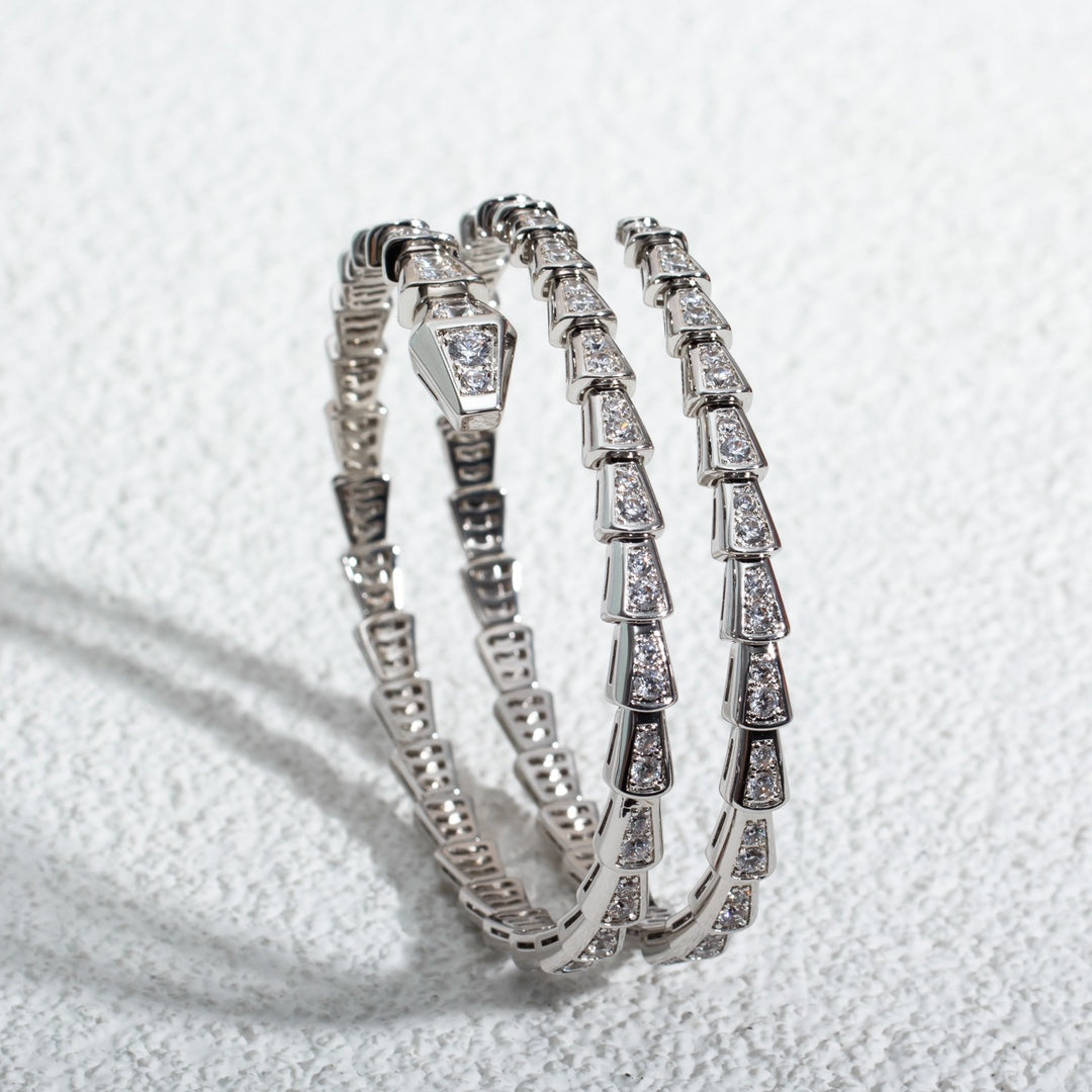 [Panda Jewelry]SERPENTI BRACELET SILVER DIAMOND DOUBLE ROW