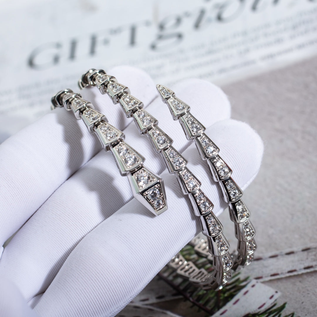 [Panda Jewelry]SERPENTI BRACELET SILVER DIAMOND DOUBLE ROW