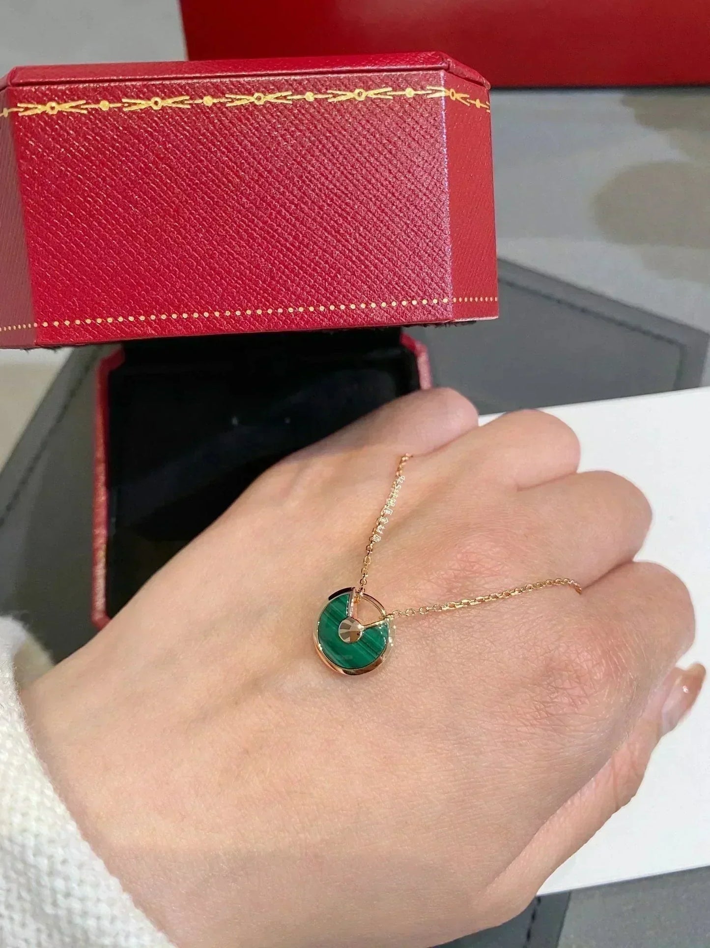 [Panda Jewelry]AMULETTE ROSE GOLD MALACHITE NECKLACE