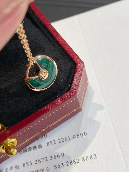 [Panda Jewelry]AMULETTE ROSE GOLD MALACHITE NECKLACE