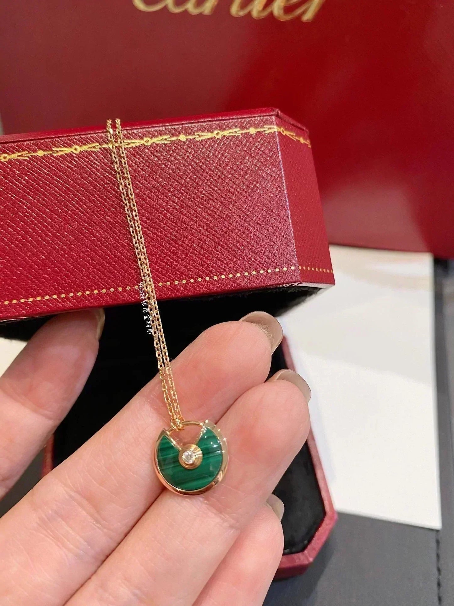 [Panda Jewelry]AMULETTE ROSE GOLD MALACHITE NECKLACE