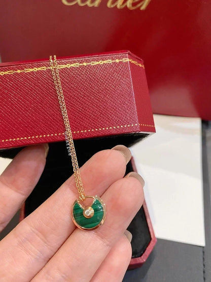 [Panda Jewelry]AMULETTE ROSE GOLD MALACHITE NECKLACE