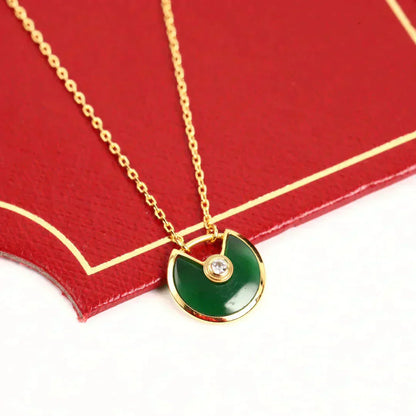 [Panda Jewelry]AMULETTE GOLD MALACHITE NECKLACE