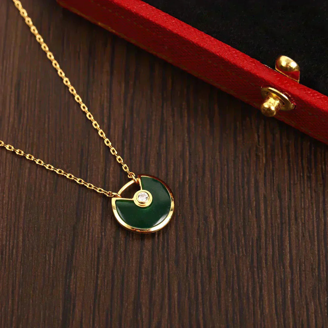 [Panda Jewelry]AMULETTE GOLD MALACHITE NECKLACE