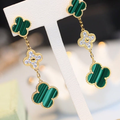 [Panda Jewelry]CLOVER EARRINGS GOLD MALACHITE DIAMOND 3 MOTIF