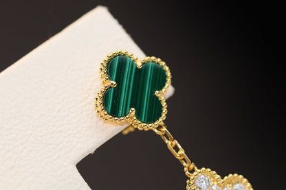 [Panda Jewelry]CLOVER EARRINGS GOLD MALACHITE DIAMOND 3 MOTIF