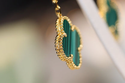 [Panda Jewelry]CLOVER EARRINGS GOLD MALACHITE DIAMOND 3 MOTIF