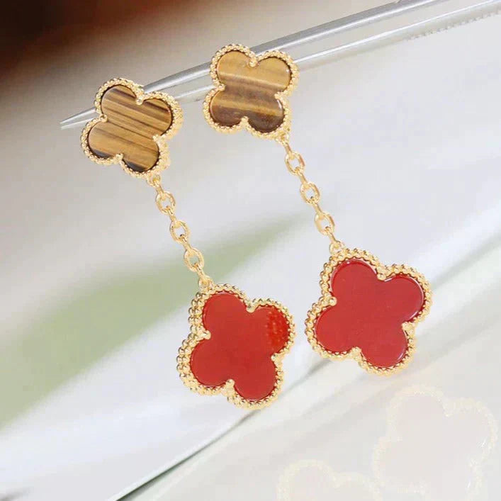 [Panda Jewelry]CLOVER  2 MOTIF  TIGER EYE CARNELIAN EARRINGS