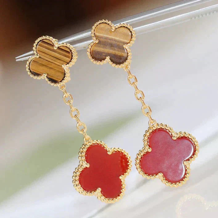 [Panda Jewelry]CLOVER  2 MOTIF  TIGER EYE CARNELIAN EARRINGS