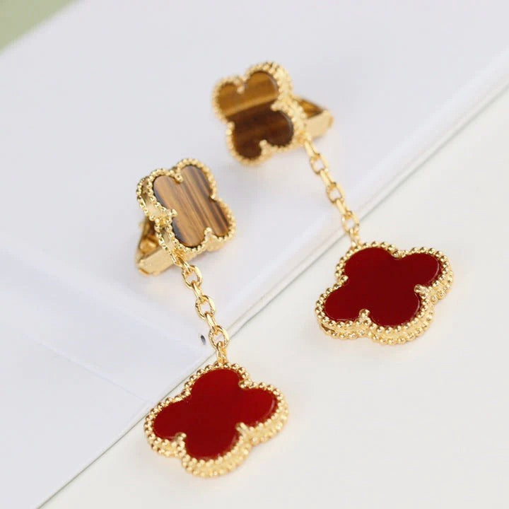 [Panda Jewelry]CLOVER  2 MOTIF  TIGER EYE CARNELIAN EARRINGS