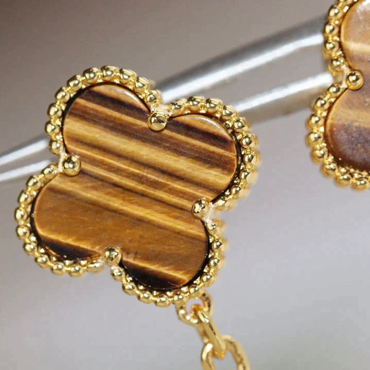 [Panda Jewelry]CLOVER  2 MOTIF  TIGER EYE CARNELIAN EARRINGS