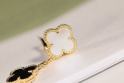 [Panda Jewelry]CLOVER EARRINGS GOLD ONYX MOP 3 MOTIF