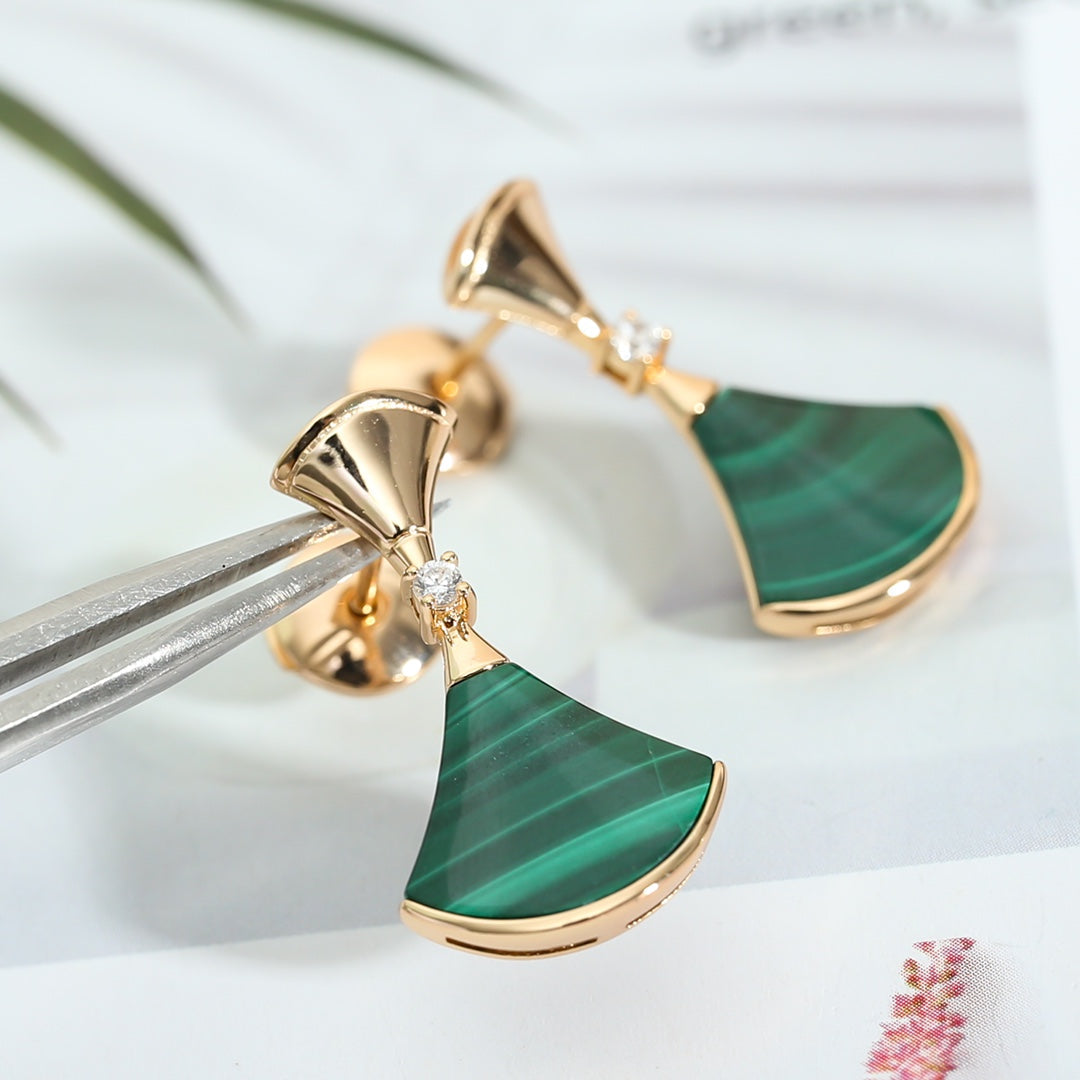 [Panda Jewelry]DREAM MALACHITE PINK GOLD EARRINGS