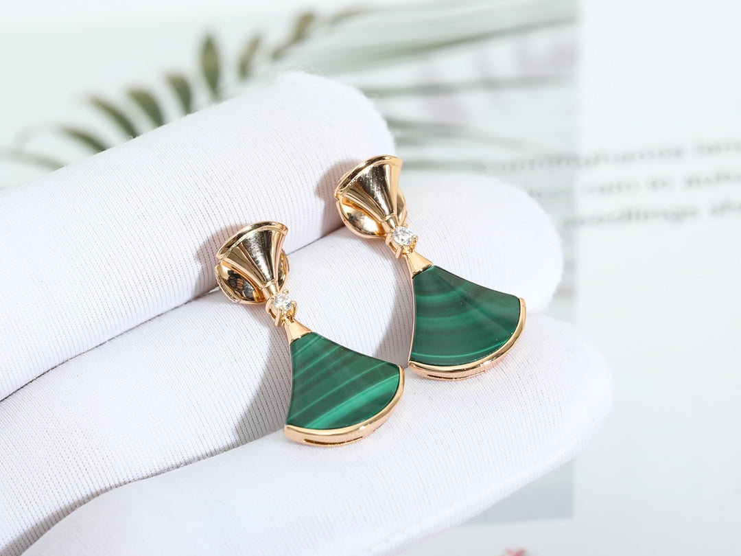 [Panda Jewelry]DREAM MALACHITE PINK GOLD EARRINGS