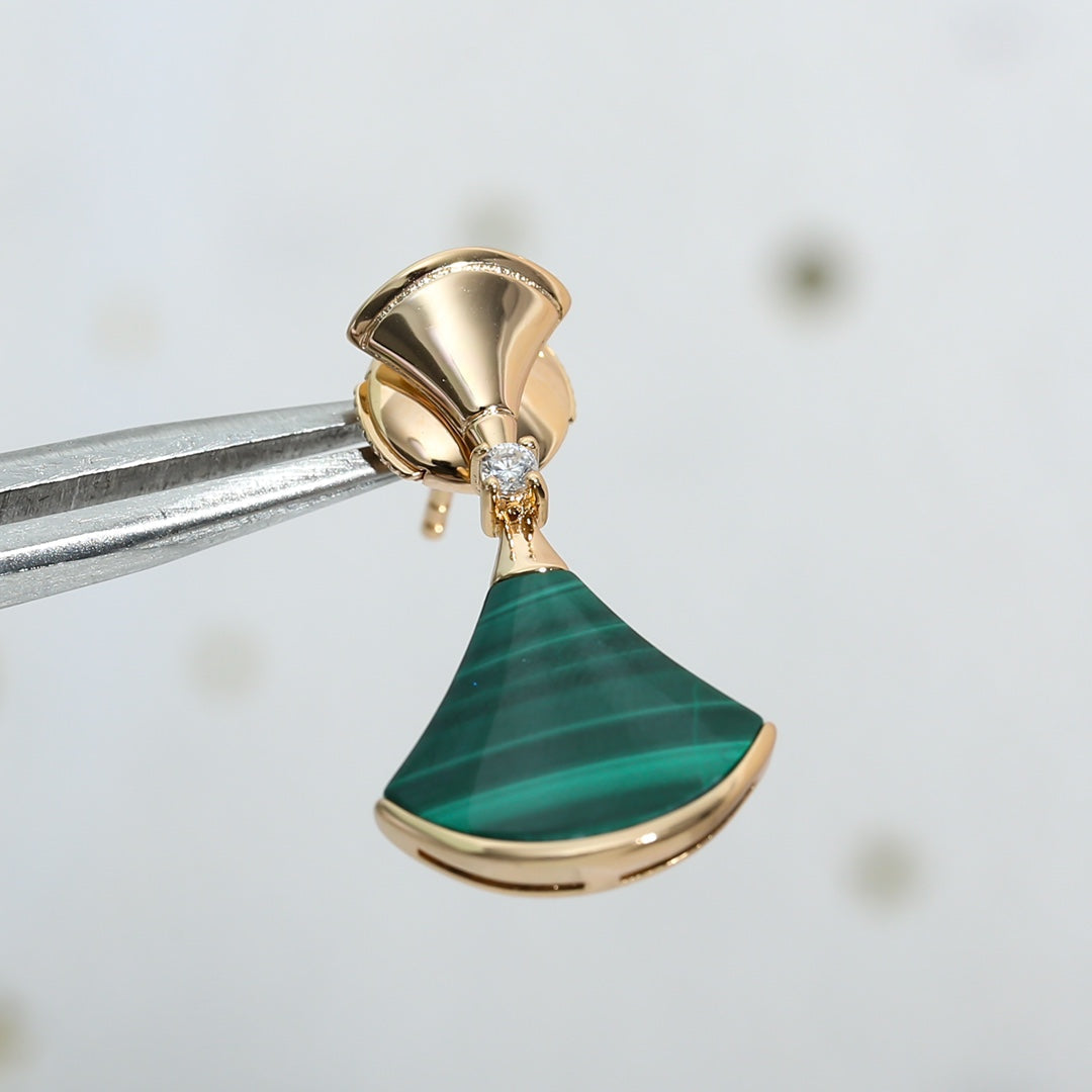 [Panda Jewelry]DREAM MALACHITE PINK GOLD EARRINGS
