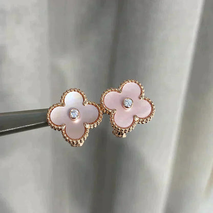 [Panda Jewelry]CLOVER MEDIUM 1 MOTIFS  PINK MOP DIAMOND EARRINGS