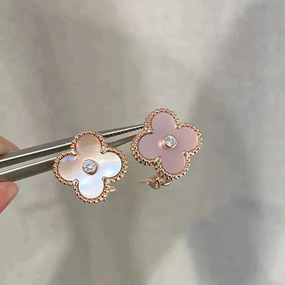 [Panda Jewelry]CLOVER MEDIUM 1 MOTIFS  PINK MOP DIAMOND EARRINGS