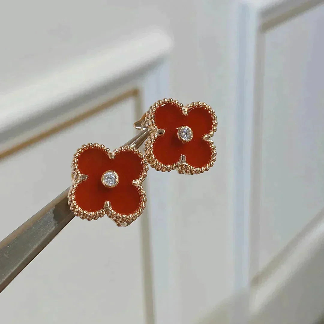 [Panda Jewelry]CLOVER MEDIUM 1 MOTIFS CARNELIAN  DIAMOND earrings