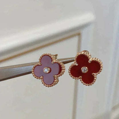 [Panda Jewelry]CLOVER MEDIUM 1 MOTIFS CARNELIAN  DIAMOND earrings