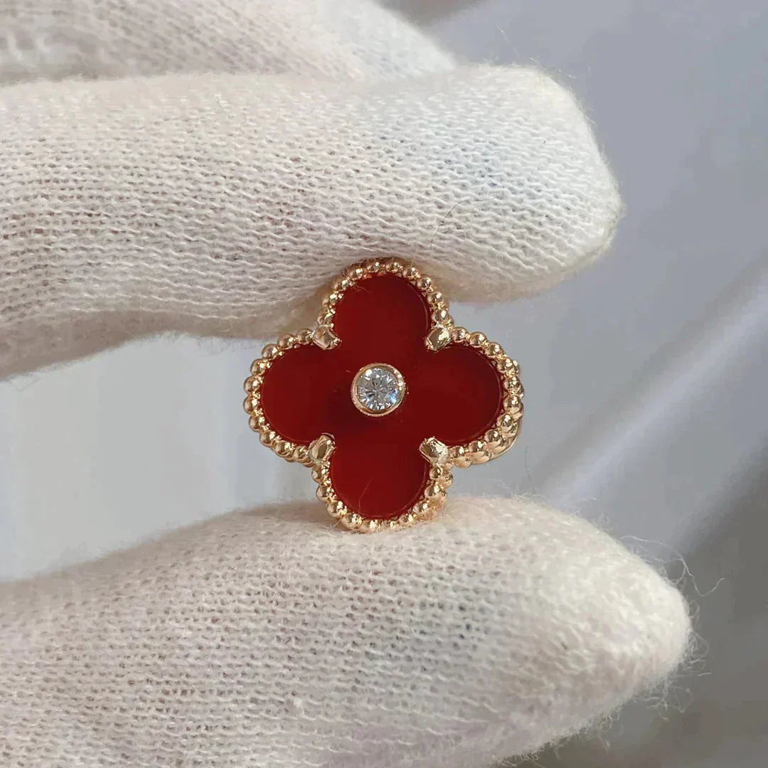 [Panda Jewelry]CLOVER MEDIUM 1 MOTIFS CARNELIAN  DIAMOND earrings