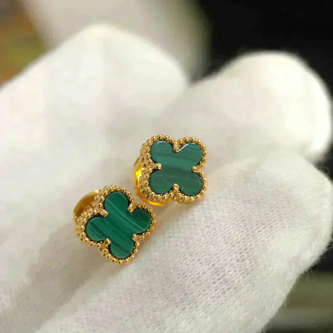 [Panda Jewelry]CLOVER MINI 9.5MM MALACHITE  EARRINGS